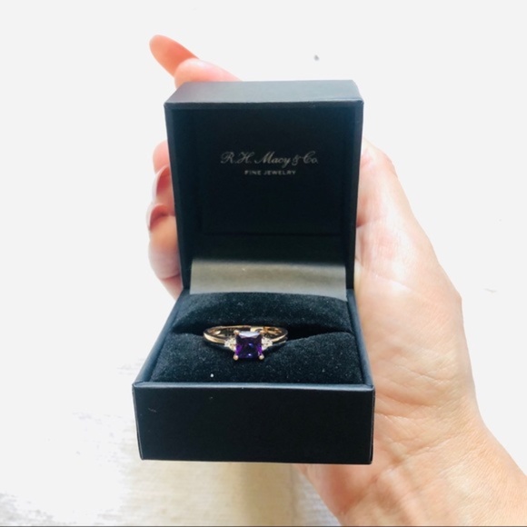 Rose Gold Engagement Ring Amethyst and Diamond .75 carot Ring Size 7 - Picture 8 of 9
